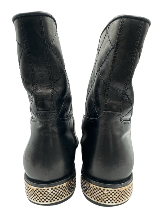 Chanel Shoe Size 39.5 Black Leather silver tone hardware Diamond Stitch Boots Black / 39.5