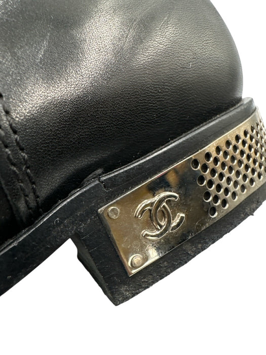 Chanel Shoe Size 39.5 Black Leather silver tone hardware Diamond Stitch Boots Black / 39.5