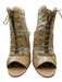 Chanel Shoe Size 39 Cream & Gold textile upper Brocade Lace Up Peep Toe Booties Cream & Gold / 39