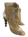 Chanel Shoe Size 39 Cream & Gold textile upper Brocade Lace Up Peep Toe Booties Cream & Gold / 39