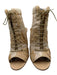 Chanel Shoe Size 39 Cream & Gold textile upper Brocade Lace Up Peep Toe Booties Cream & Gold / 39