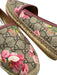 Gucci Shoe Size 38 Pink, Green, Brown Coated Canvas Leather trim Floral Flats Pink, Green, Brown / 38