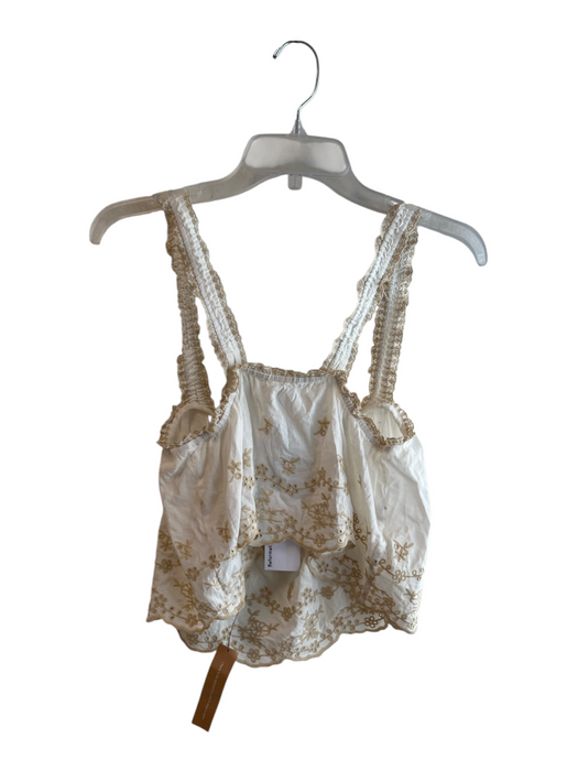 Reformation Size S White Cotton Blend Sleeveless Embroidered Square Neck Top White / S