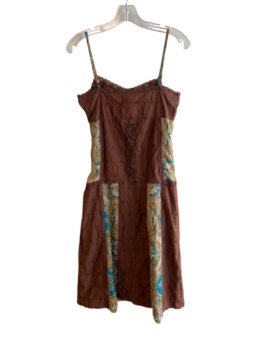 Claire.DK Size 34 Brown Polyester Spaghetti Strap Beaded Detail Lace Trim Dress Brown / 34