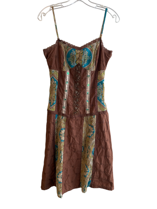 Claire.DK Size 34 Brown Polyester Spaghetti Strap Beaded Detail Lace Trim Dress Brown / 34