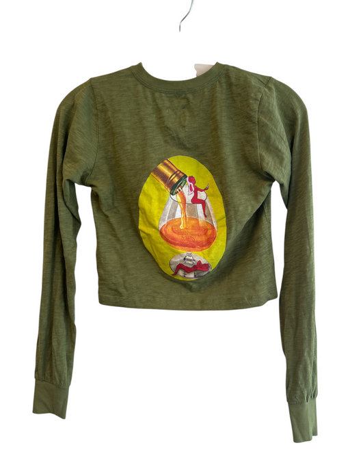 Boys Lie Size M Green Cotton Long Sleeve Print on Back 3/4 Button Cropped Top Green / M
