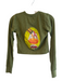 Boys Lie Size M Green Cotton Long Sleeve Print on Back 3/4 Button Cropped Top Green / M