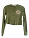 Boys Lie Size M Green Cotton Long Sleeve Print on Back 3/4 Button Cropped Top Green / M