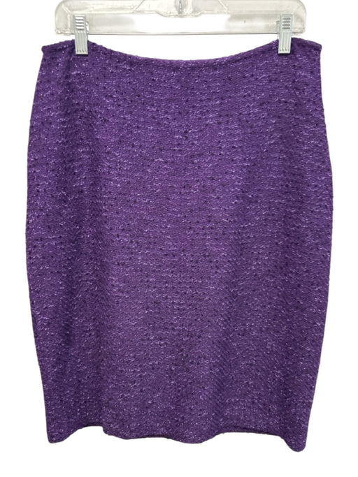 St John Size 10 Purple Wool Blend Chevron Side Zip Knee length Skirt Purple / 10