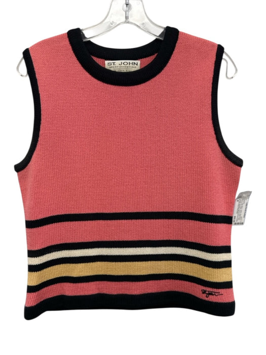 St John Sport Essentials Size M Pink, Black, Yellow Wool Blend Stripe Sweater Pink, Black, Yellow / M