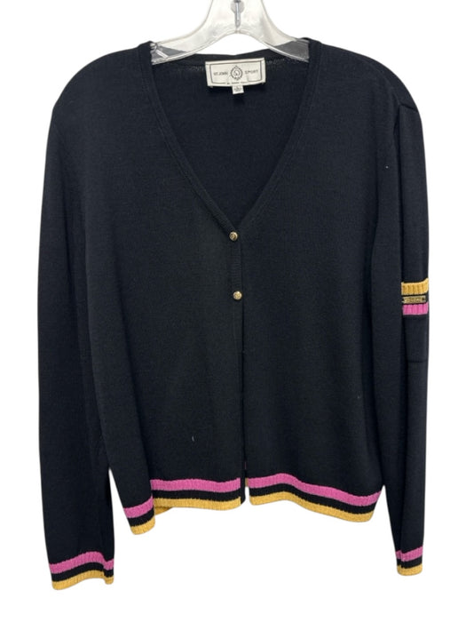 St John Sport Size L Black, Purple, Yellow Wool Blend Gold Tone Buttons Cardigan Black, Purple, Yellow / L