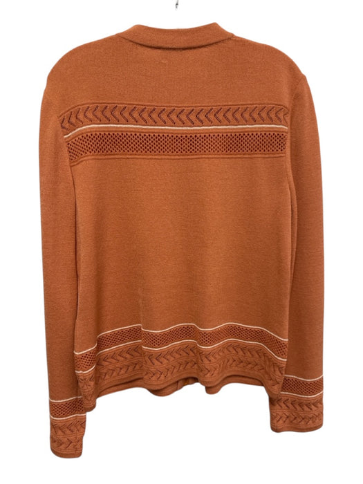 St John Sport Size M Orange & cream Wool Blend Open Knit Accent Zip Cardigan Orange & cream / M