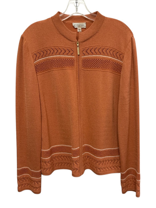 St John Sport Size M Orange & cream Wool Blend Open Knit Accent Zip Cardigan Orange & cream / M