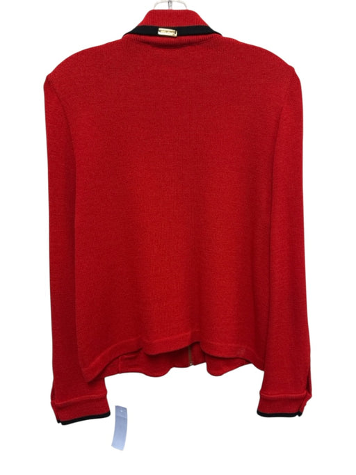 St John Sport Size S Red & Black Wool Blend Cable Knit Detail Collar Cardigan Red & Black / S