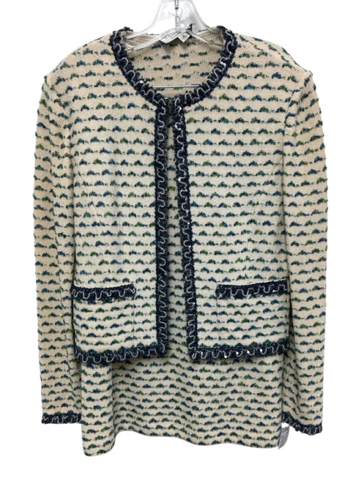 St John Collection Size 12 Cream, Blue, Green Wool Blend Textured Skirt Set Cream, Blue, Green / 12