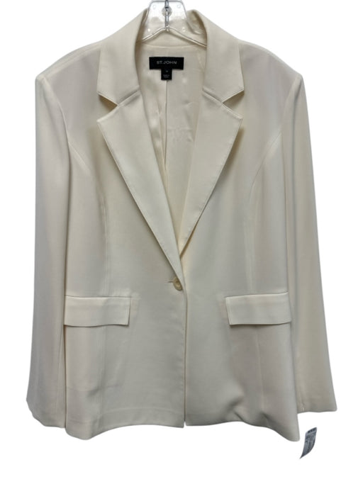 St. John Size 10 Cream Triacetate Blend Single Breasted Flap Pockets Jacket Cream / 10