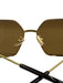 Bottega Veneta Gold Tone & Brown Metal Frame Hexagon Geometric Square Sunglasses Gold Tone & Brown