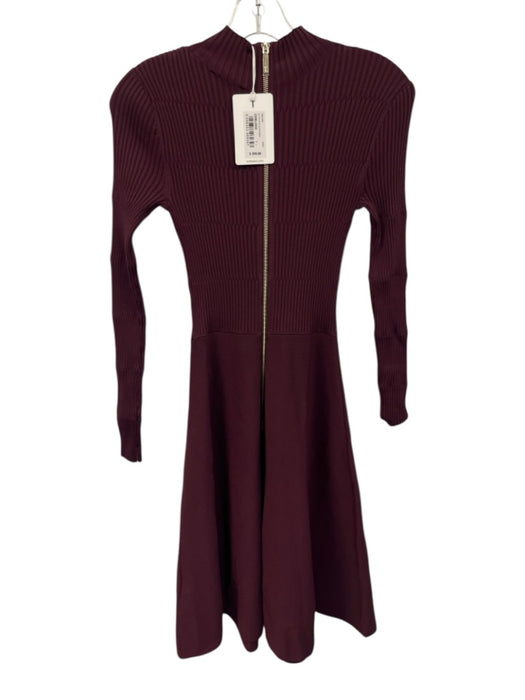 Ted Baker Size 1 Burgundy Red Viscose Blend Long Sleeve Ribbed Knit Dress Burgundy Red / 1