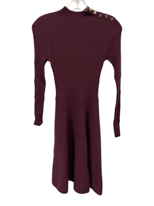 Ted Baker Size 1 Burgundy Red Viscose Blend Long Sleeve Ribbed Knit Dress Burgundy Red / 1