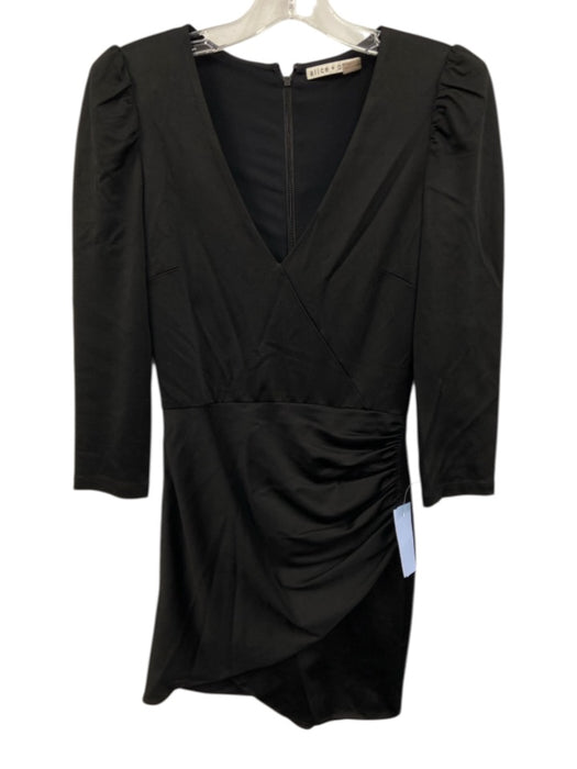 Alice + Olivia Size 2 Black Viscose Blend 3/4 Sleeve Shoulder Pads V Neck Dress Black / 2