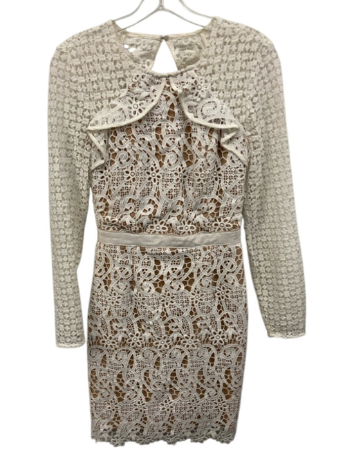 Adelyn Rae Size XS White & Beige Polyester Lace Overlay Long Sleeve Dress White & Beige / XS
