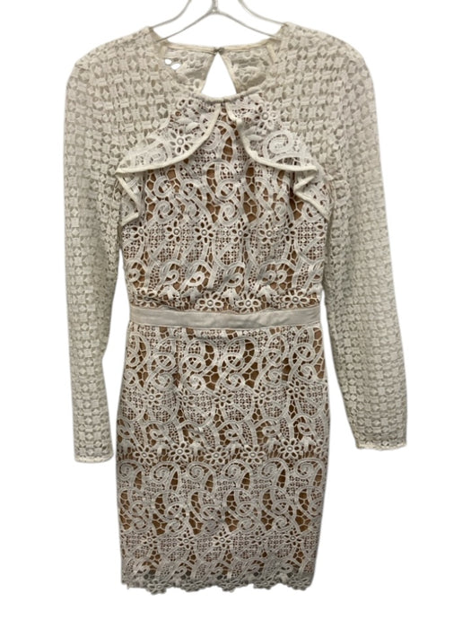 Adelyn Rae Size XS White & Beige Polyester Lace Overlay Long Sleeve Dress White & Beige / XS