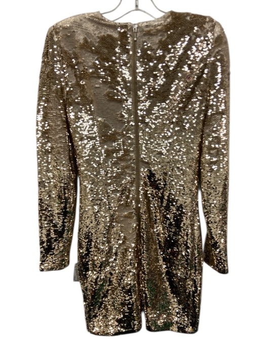 Misha Collection Size 4 Gold & White Polyester Blend Sequined Long Sleeve Dress Gold & White / 4