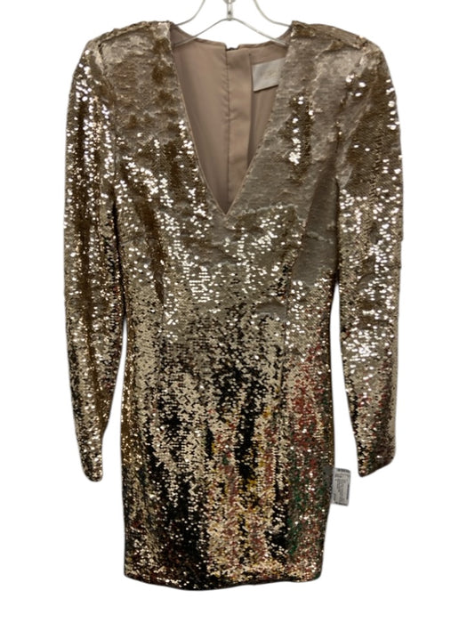 Misha Collection Size 4 Gold & White Polyester Blend Sequined Long Sleeve Dress Gold & White / 4