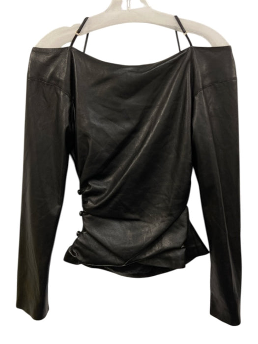 Nanushka Size XS Black PU Leather Long Sleeve Wrap Button Front Top Black / XS