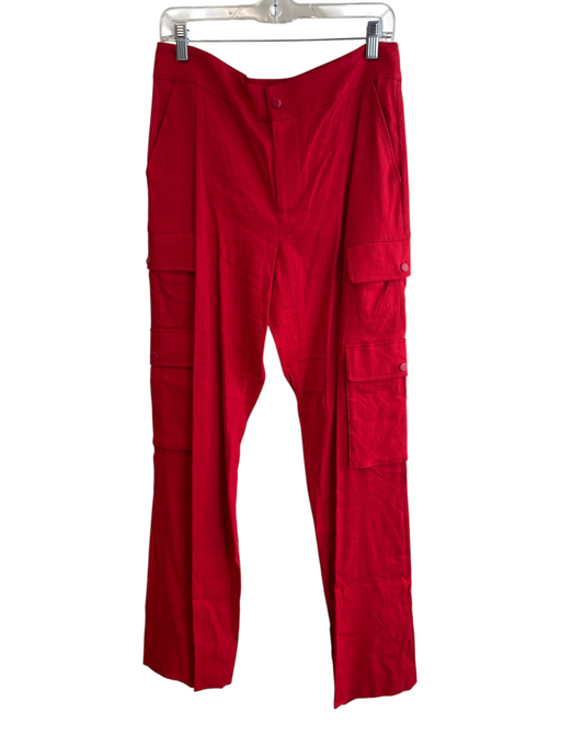 Alice + Olivia Size 10 Red Linen & Viscose High Rise Zip Fly Cargo Pockets Pants Red / 10