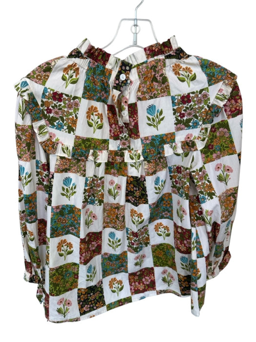 Size Est S Green & Red Cotton Ruffle Neck Flowers Long Sleeve Top Green & Red / Est S