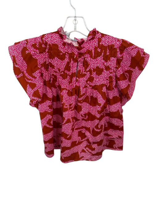 Crosby Size XS Rust & Pink Cotton Blend Short Sleeve dots Pleated Top Rust & Pink / XS