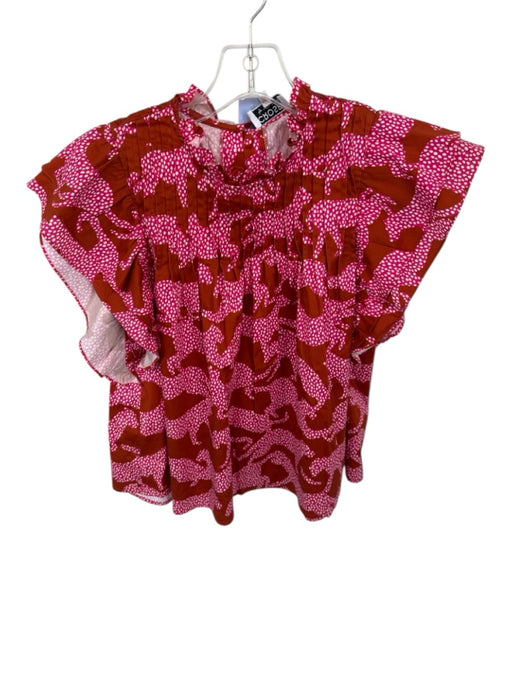 Crosby Size XS Rust & Pink Cotton Blend Short Sleeve dots Pleated Top Rust & Pink / XS