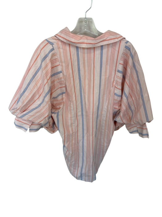 Saule Parc Size S Peach & Blue Cotton Long Balloon Sleeve Striped Dress Peach & Blue / S