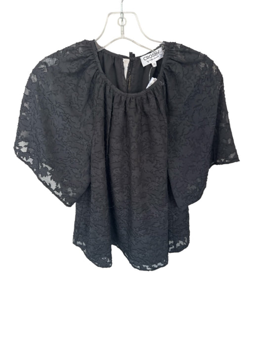 Crosby Size XS Black Polyester Short Sleeve Textured Back Tie Top Black / XS
