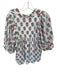 Saule Parc Size XS Teal & Pink Cotton 3/4 Balloon Sleeve Flowers Collar Top Teal & Pink / XS