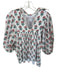 Saule Parc Size XS Teal & Pink Cotton 3/4 Balloon Sleeve Flowers Collar Top Teal & Pink / XS