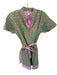 Uncle Frank Size S Green & Pink Cotton Short Sleeve Flowers Belted Dress Green & Pink / S