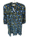 Tyler Boe Size 4 Navy & Green Silk Long Sleeve Dog Drop Waist Sash Dress Navy & Green / 4
