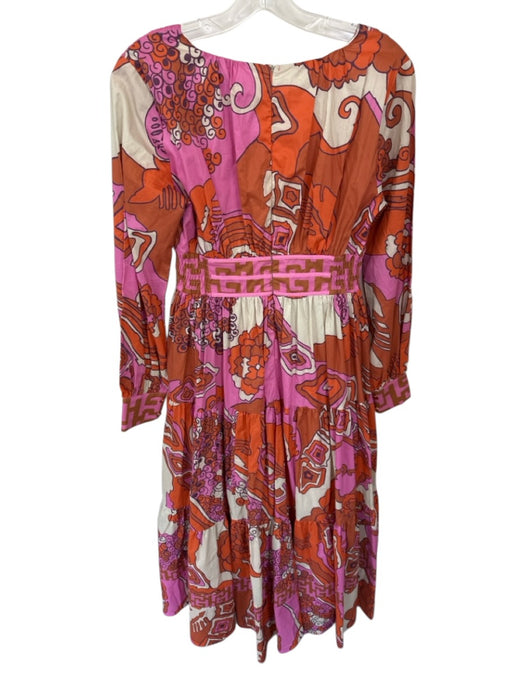 CK Bradley Size XS Orange & Pink Cotton Long Sleeve Kaleidoscope V Neck Dress Orange & Pink / XS