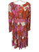 CK Bradley Size XS Orange & Pink Cotton Long Sleeve Kaleidoscope V Neck Dress Orange & Pink / XS