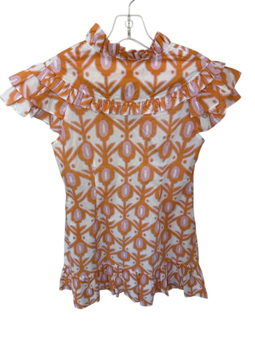 CK Bradley Size S Orange & Pink Cotton Short Sleeve Kaleidoscope Ruffles Dress Orange & Pink / S