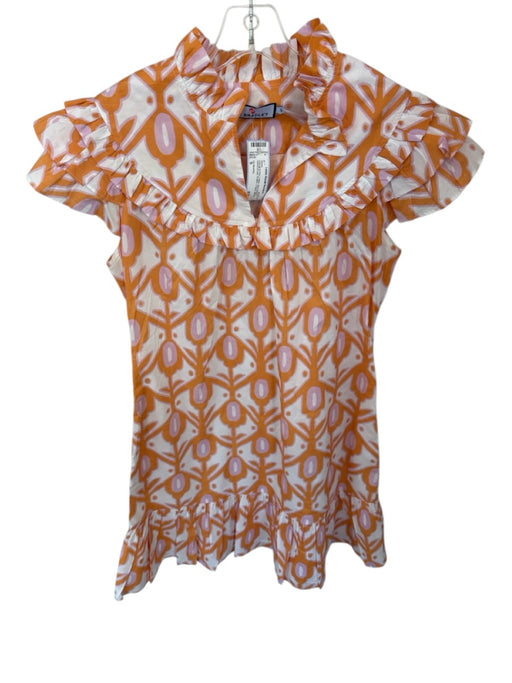 CK Bradley Size S Orange & Pink Cotton Short Sleeve Kaleidoscope Ruffles Dress Orange & Pink / S