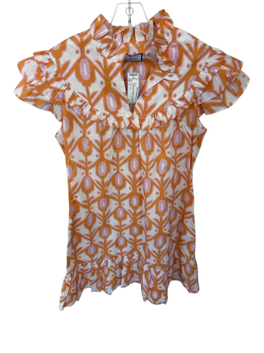 CK Bradley Size S Orange & Pink Cotton Short Sleeve Kaleidoscope Ruffles Dress Orange & Pink / S