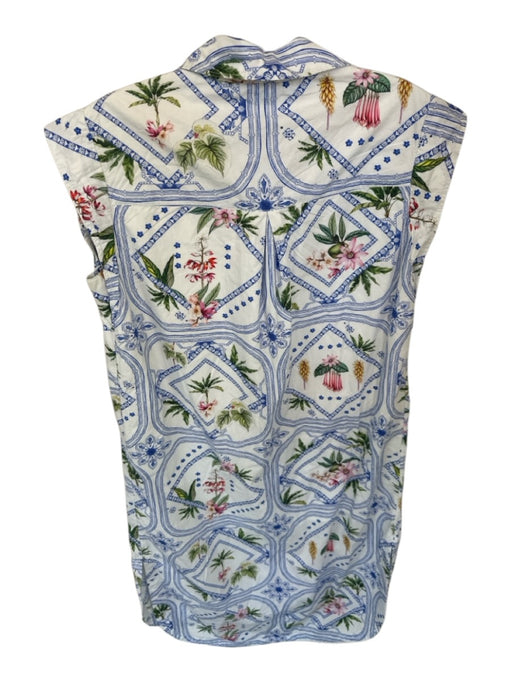 Maeve Size XS Blue & Green Cotton Cap Sleeve Botanical Button Down Dress Blue & Green / XS