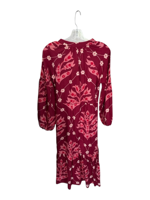 Olivia James the Label Size XS Maroon & Pink Cotton Long Balloon Sleeve Dress Maroon & Pink / XS