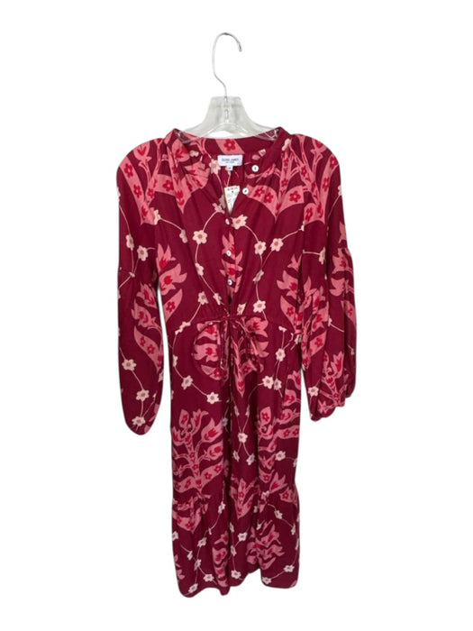 Olivia James the Label Size XS Maroon & Pink Cotton Long Balloon Sleeve Dress Maroon & Pink / XS