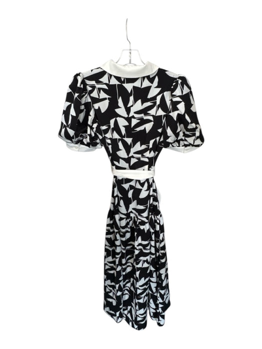 English Factory Size S Cream & Black Polyester Short Balloon Sleeve Belted Dress Cream & Black / S