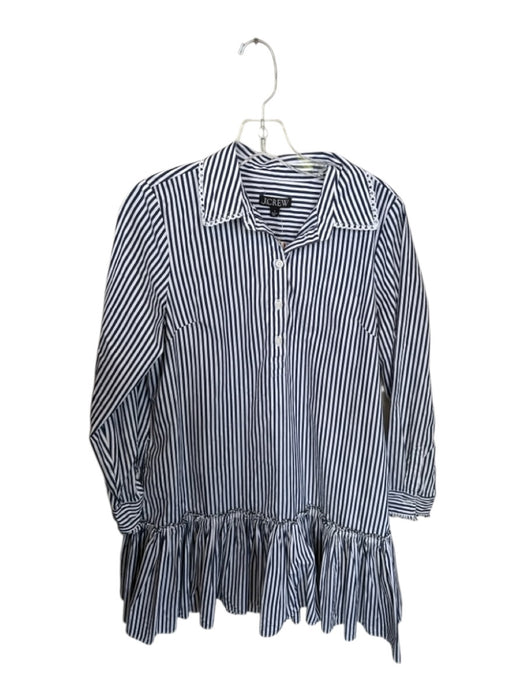 J. Crew Size S White & Navy Cotton Long Sleeve Striped Drop Waist Collar Dress White & Navy / S