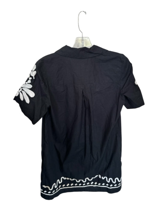 Cleobella Size S Black & White Cotton Short Sleeve Embroidered Button Down Dress Black & White / S